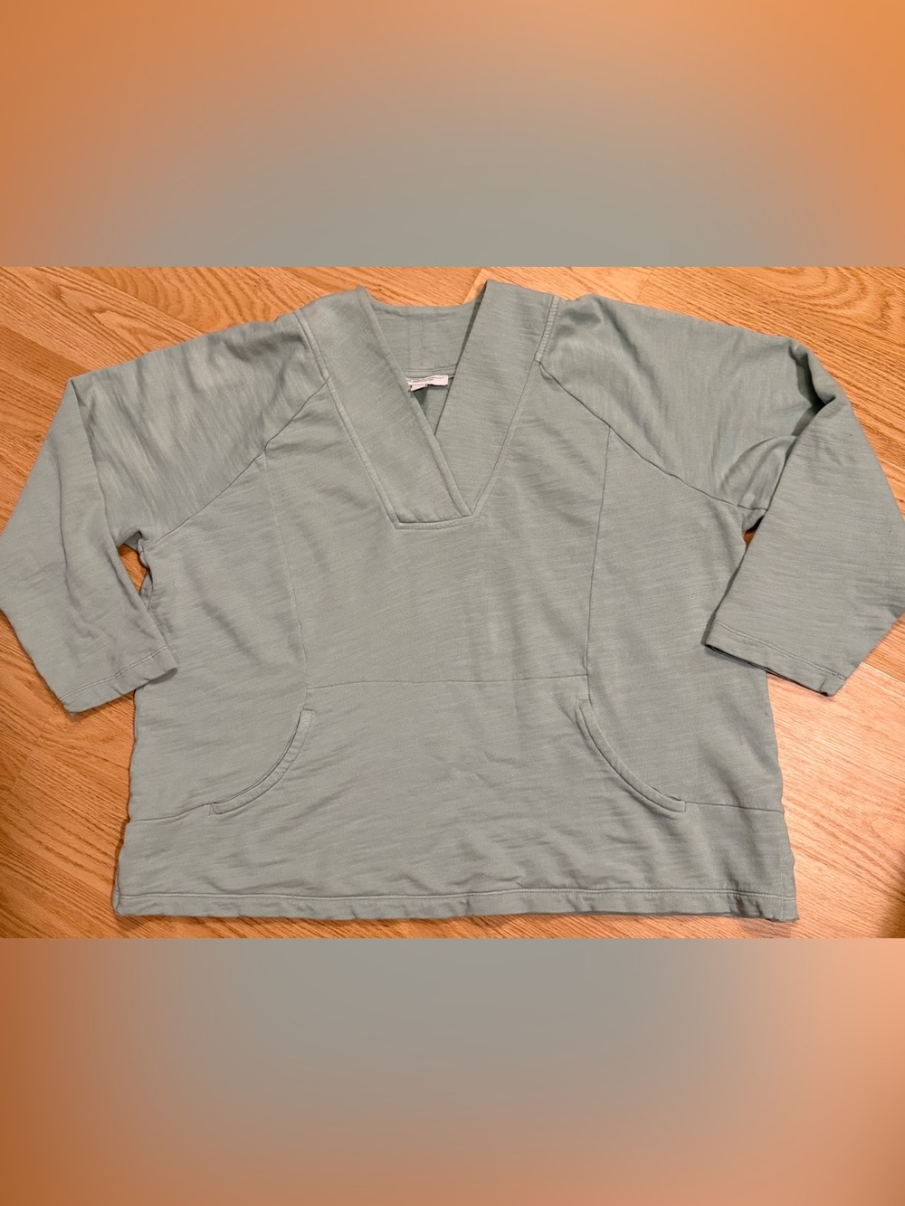 J.Jill XL Organic Cotton Sage Green V Neck Kangaroo Pocket Relaxed Pullover